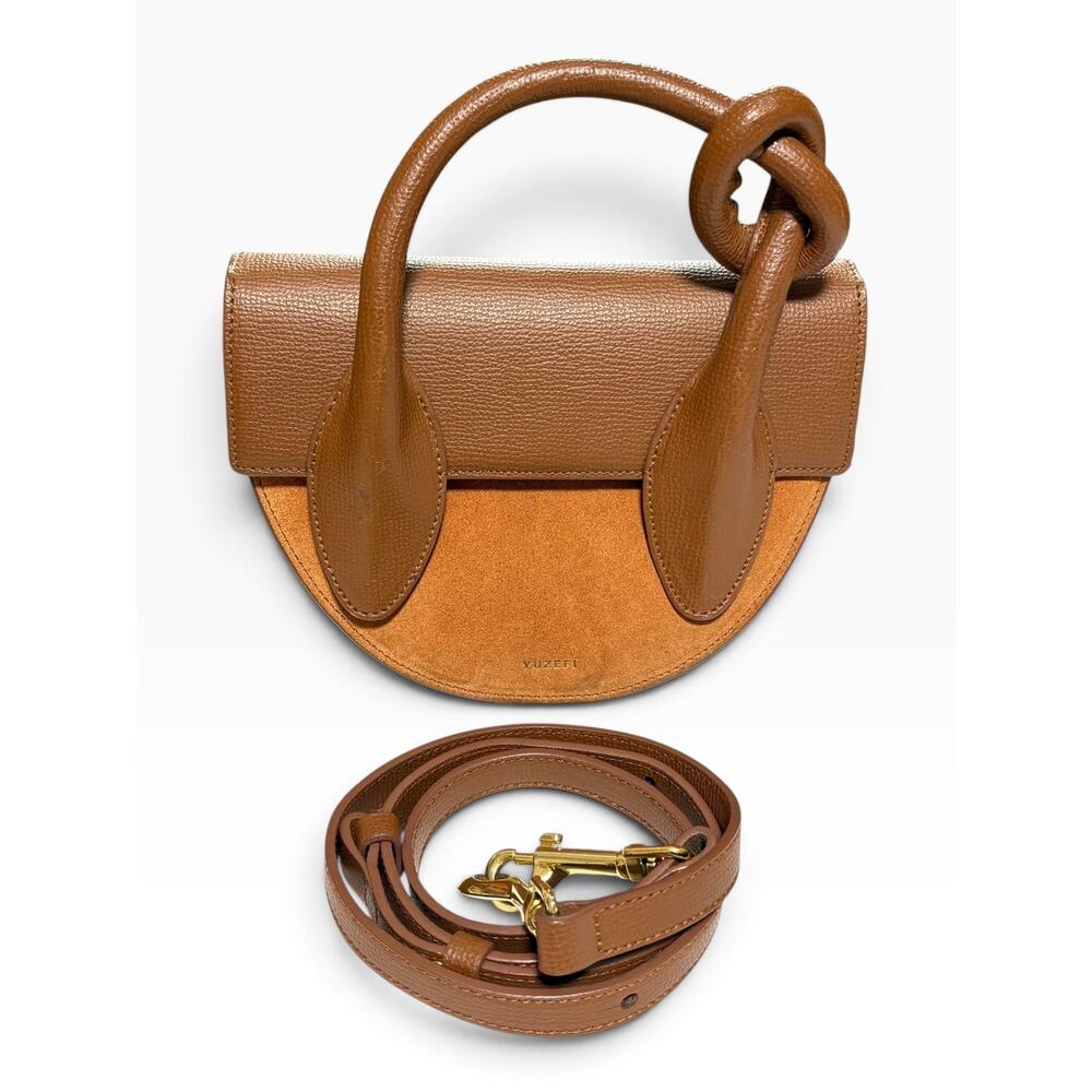 Yuzefi Dolores Knot Handle Bag Auburn Brown Leather Suede Crossbody - Picture 3 of 7